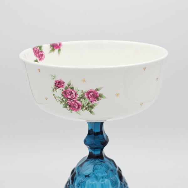 Golesorkhi Shallow Bowl With Blue Glass Stand and Gold Touches