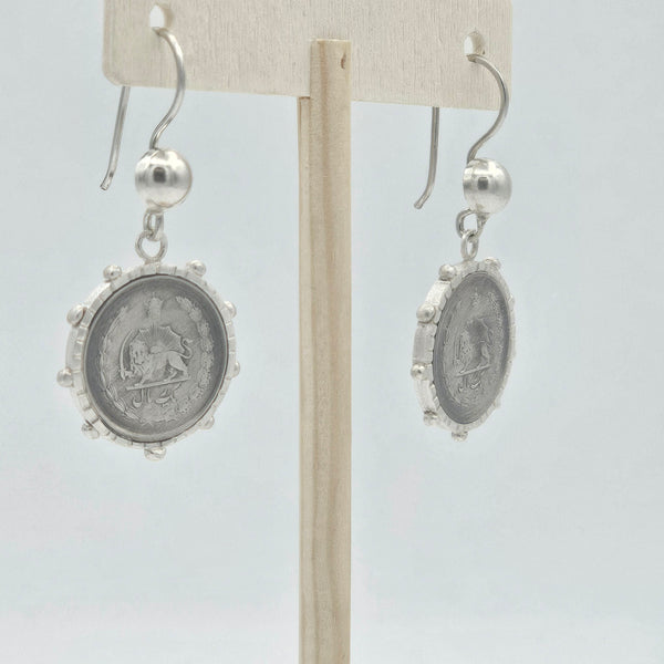 Pahlavi Coin Silver Earring