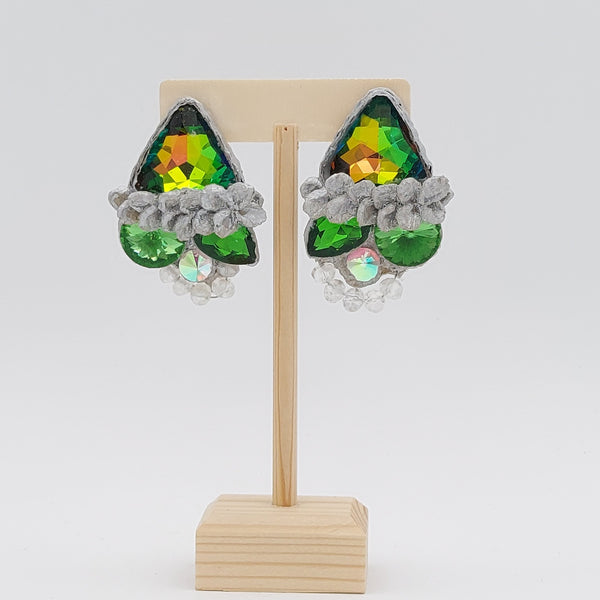 Green Arrow Gem Paper Mache Earrings