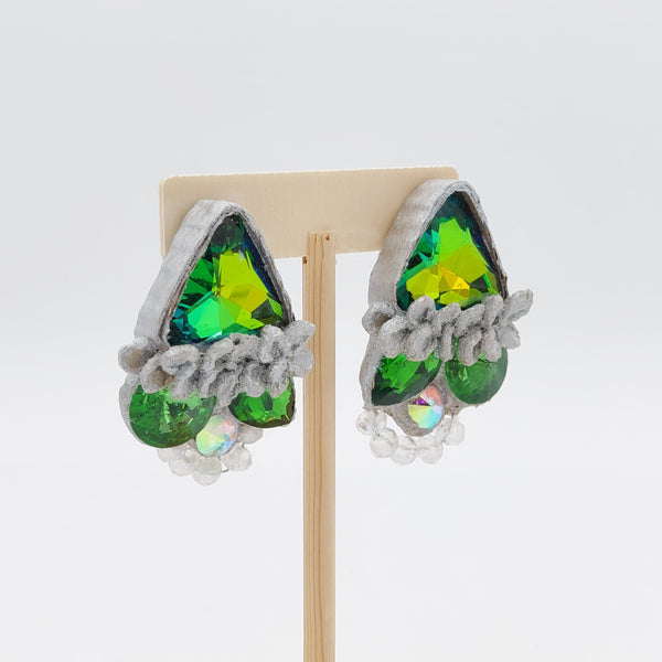 Green Arrow Gem Paper Mache Earrings