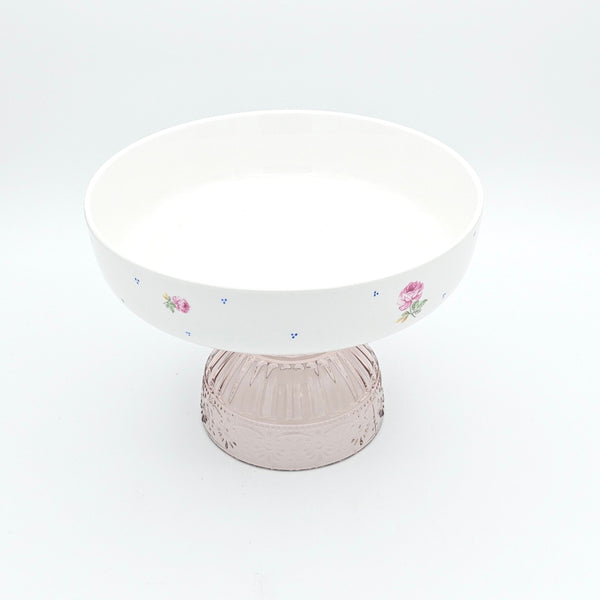 Pink Roses Bowl with Glass Stand