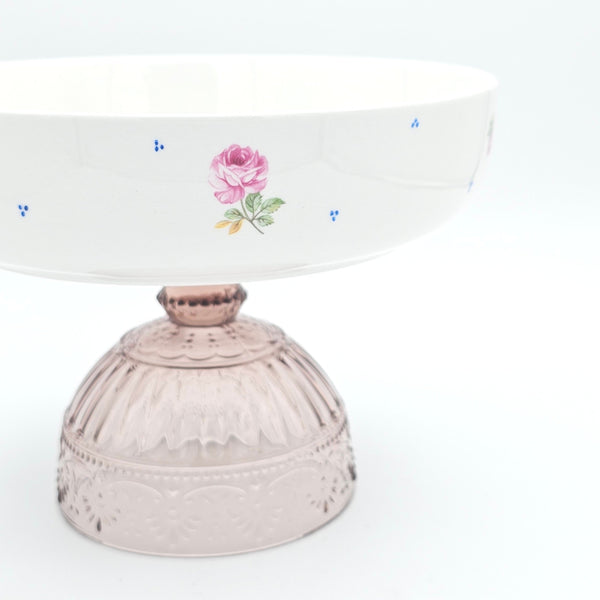 Pink Roses Bowl with Glass Stand