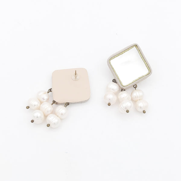 Square Mirror Earrings with Pearl