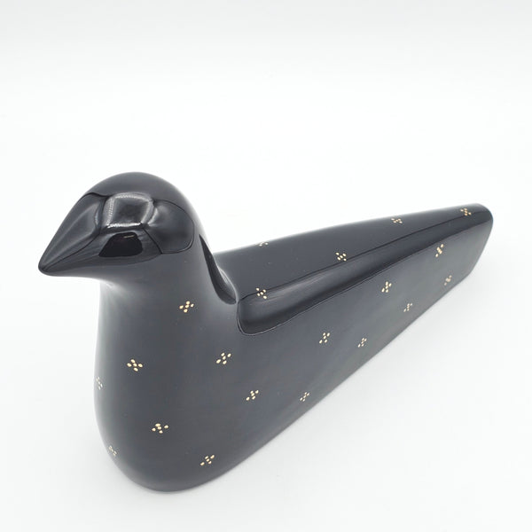 Gold Painted Black Ceramic Bird Sculpture