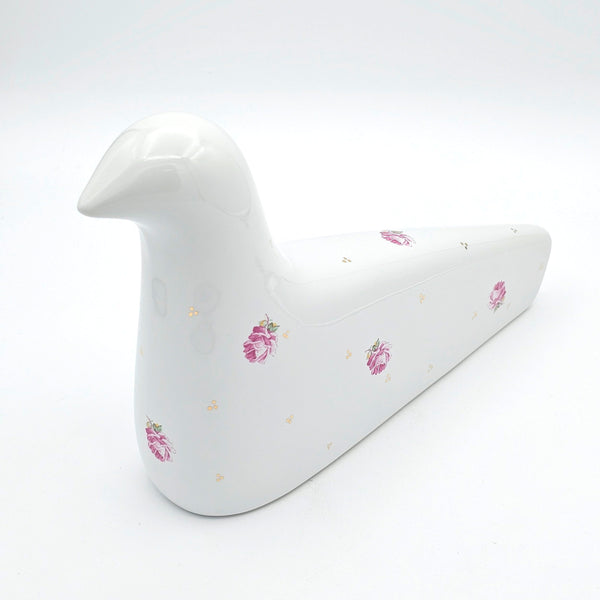 Pink Rose Ceramic Bird Sculpture with Gold Touches