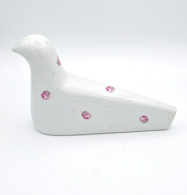 Pink Rose Ceramic Bird Sculpture with Gold Touches