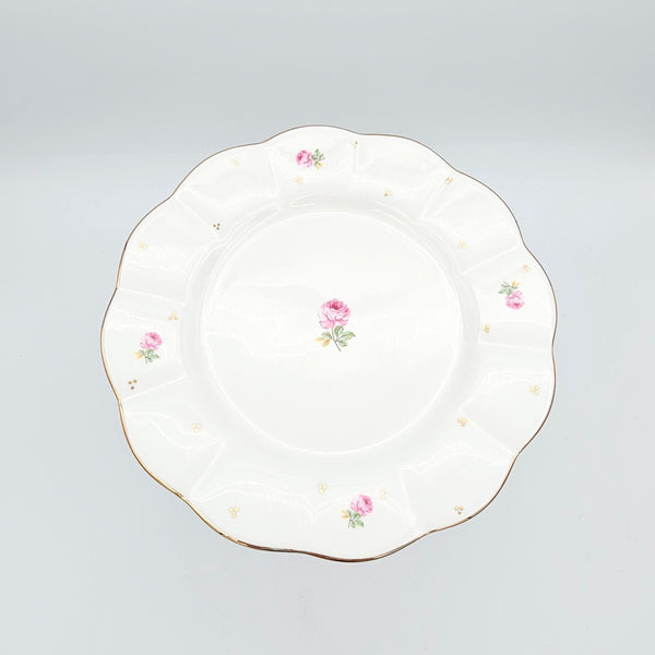 Waved Pink Rose Plate with Glass Stand and Gold Touches