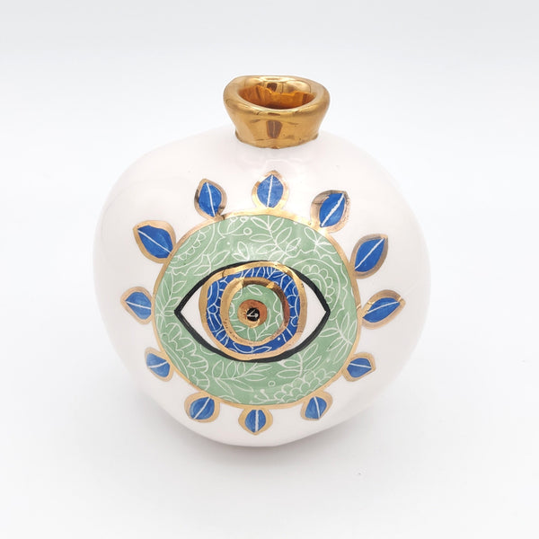 Evil Eye Decorative Ceramic Pomegranate with Gold luster