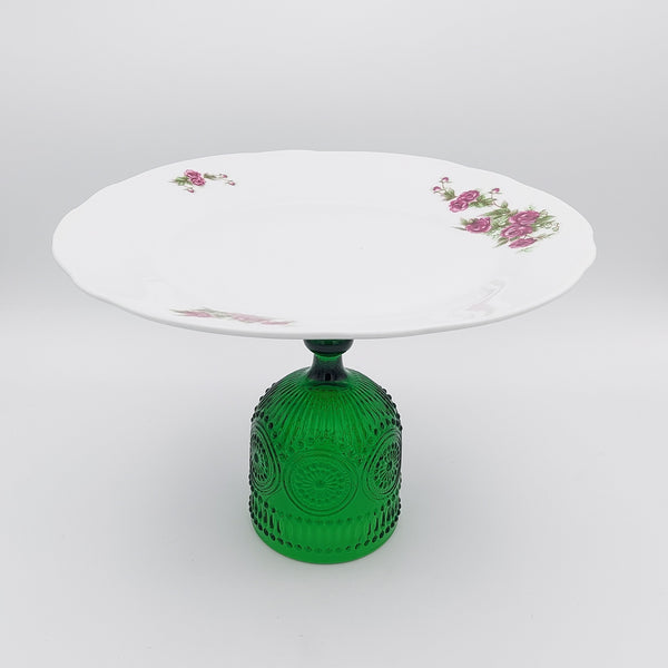 Golesorkhi Rounded Plate with Green Glass Stand