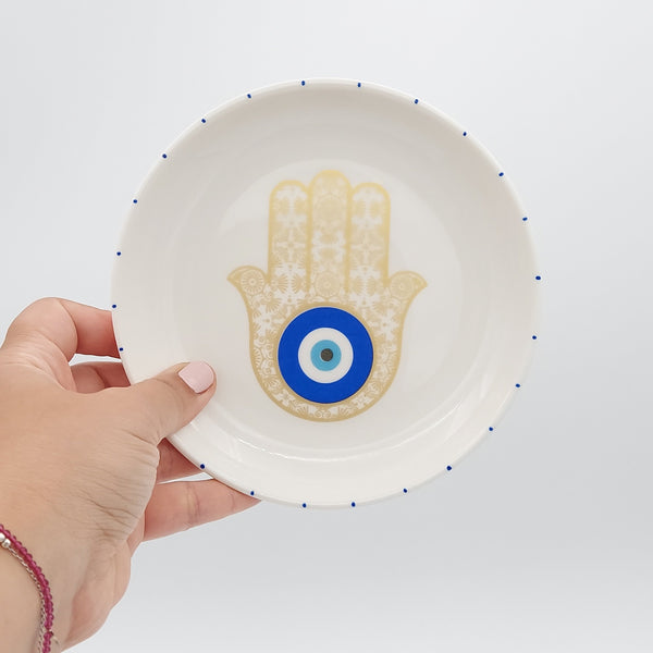 Hamsa Hand Rounded Appetizer Plate with Gold
