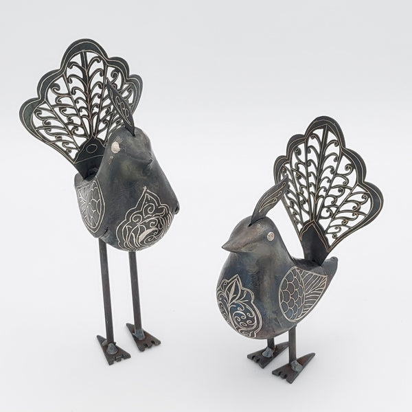 Hand Crafted Iron Birds-with Comb and Silver inlay