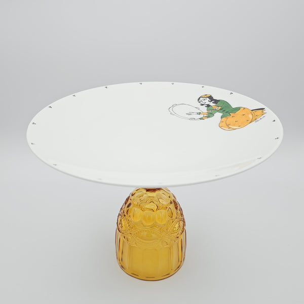 Hand Painted Qajar Daf Plate with Yellow Glass Stand