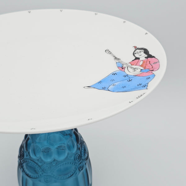 Hand Painted Qajar Taar with Blue Glass Stand