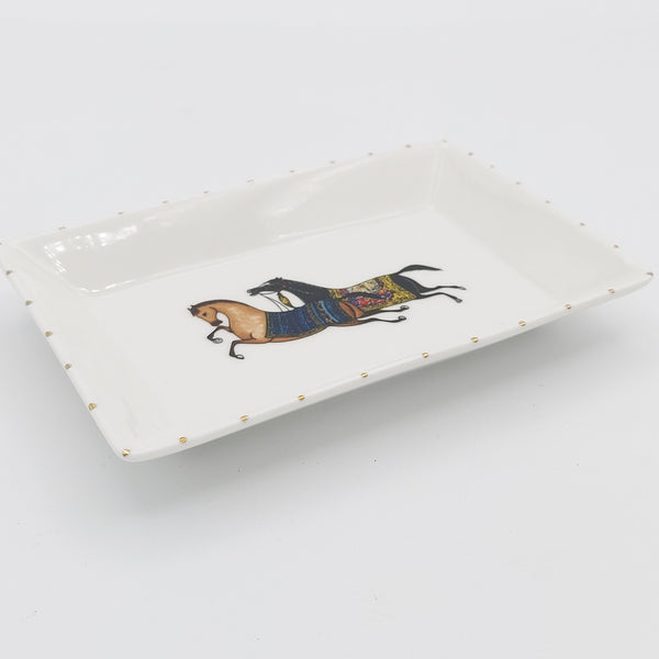 Torkaman Horses Rectangular Jewelry Dish with Gold