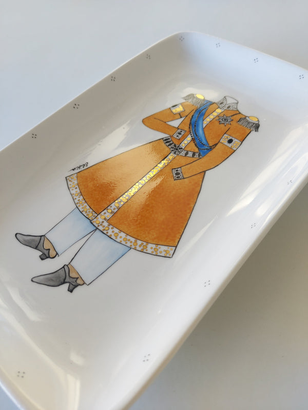 Qajar Army style hand painted dish with gold touches