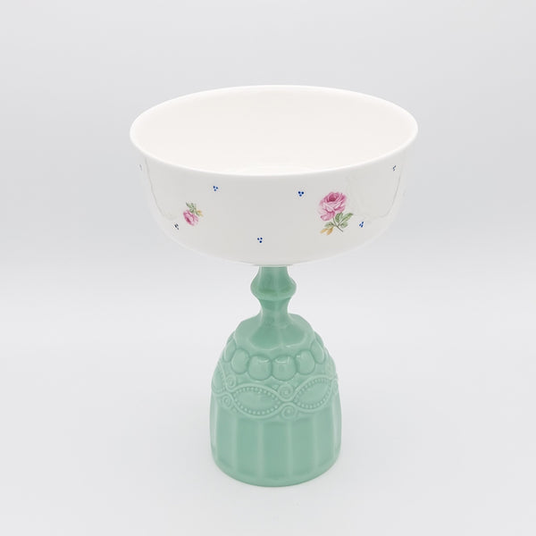 Pink Rose Bowl with Long Glass Stand