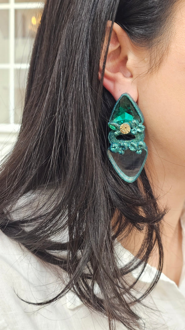 Green Arrow Paper Mache Earrings