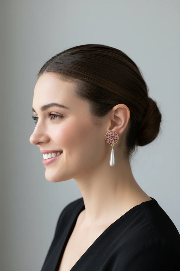 (Ille) Knob-Khatam Brass Pearl Earring