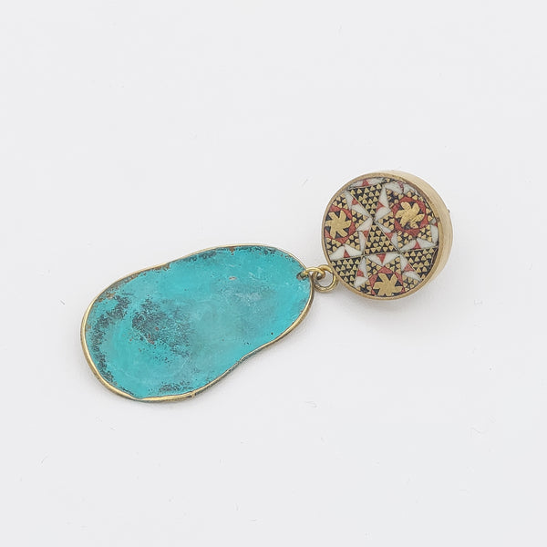 Adorn-Khatam Brass-Blue Patina Earring