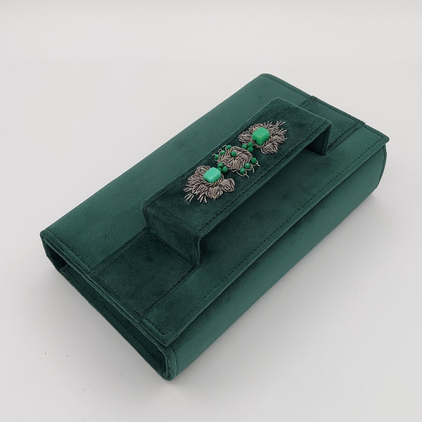 Dark Green Amood Clutch with Green Jade