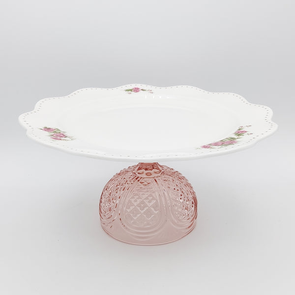 Wavy Rim Golesorkhi Plate With Gold Touches & Pink Glass Stand