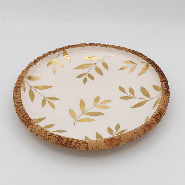 Golden Leaves Ceramic & Wood Plate
