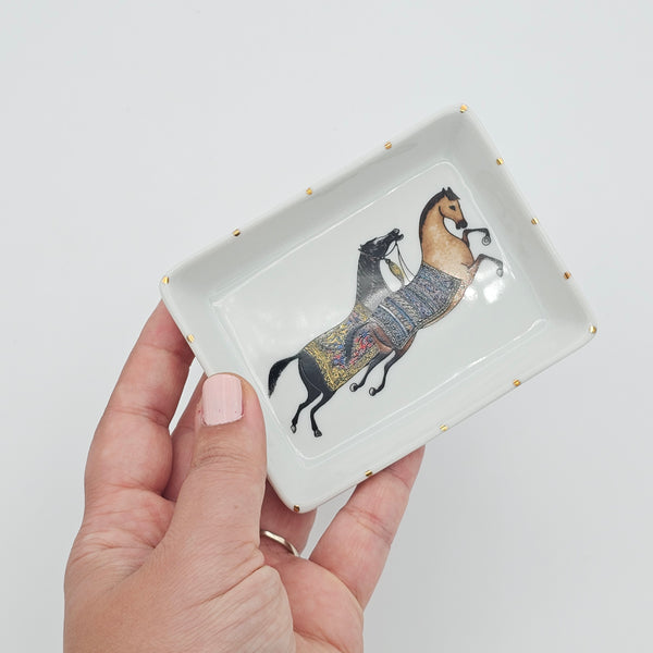 Torkaman Horses Jewelry Dish with Gold Touches