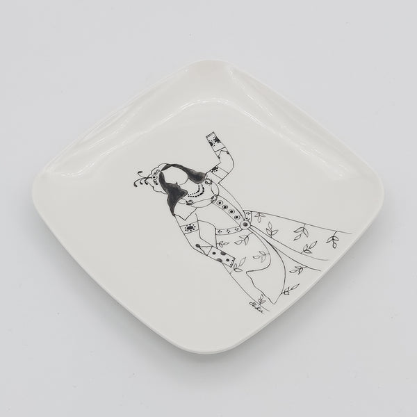 Hand Painted Qajar Characters Square Plates in Black & White