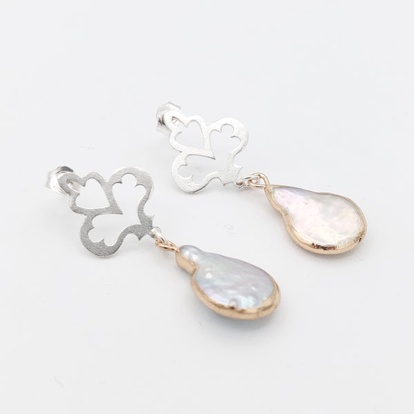 Clubs Silver Earrings with Baroque Pearls