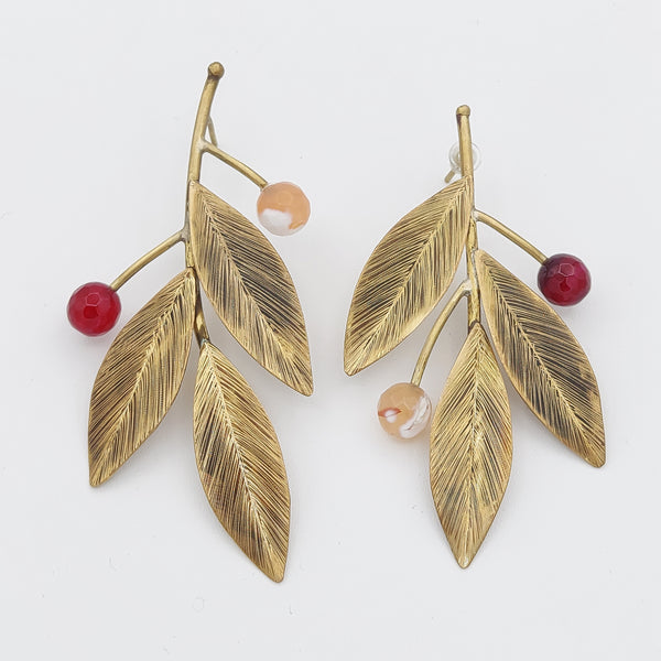 Asymmetrical Autumn Leaves Brass Earrings
