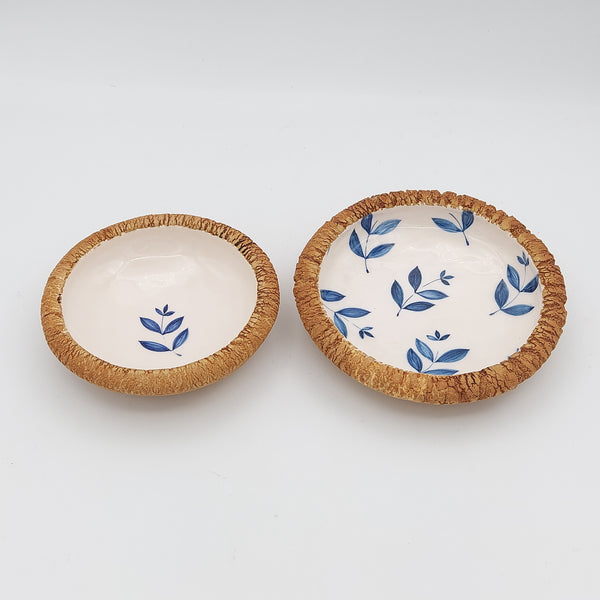 Blue Leaves Ceramic & Wood Plate