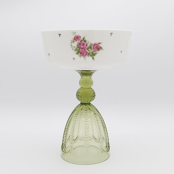 Golesorkhi Shallow Bowl With Olive Green Glass Stand