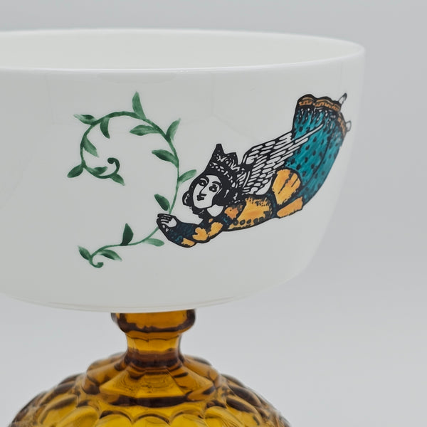 Hand Painted Persian Angel Deep Bowl with Glass Stand