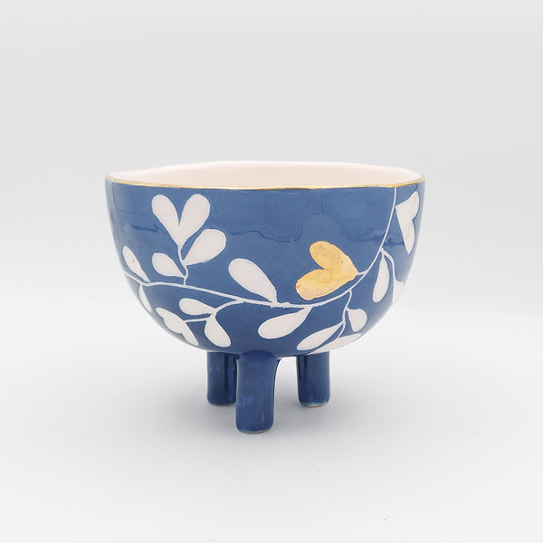 Blue Bird & Flower Footed Bowl