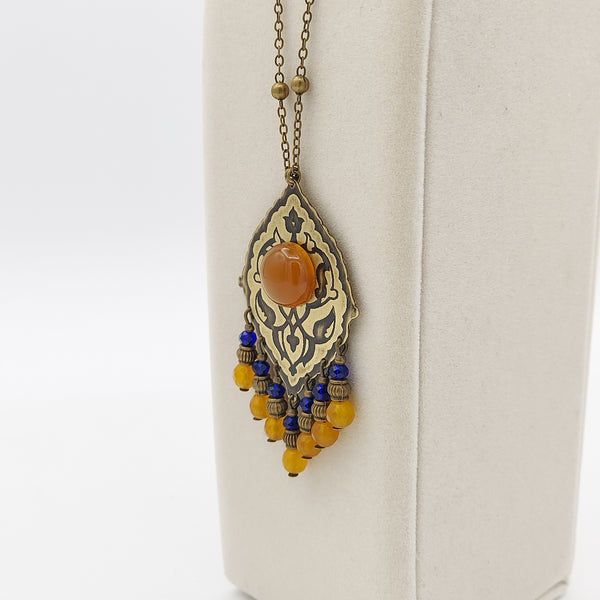 Persian Motif Brass Long Necklace