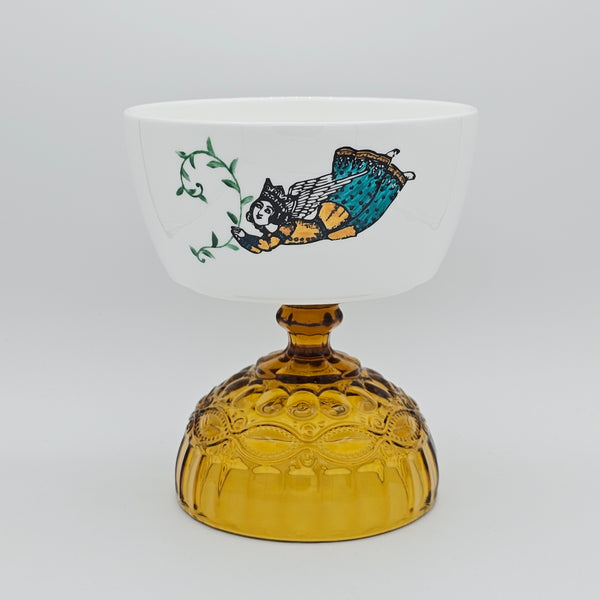 Hand Painted Persian Angel Deep Bowl with Glass Stand