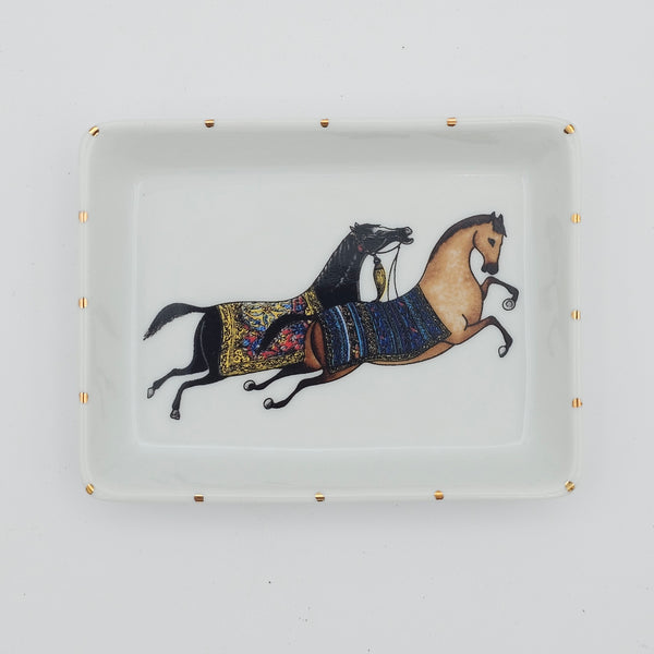 Torkaman Horses Jewelry Dish with Gold Touches