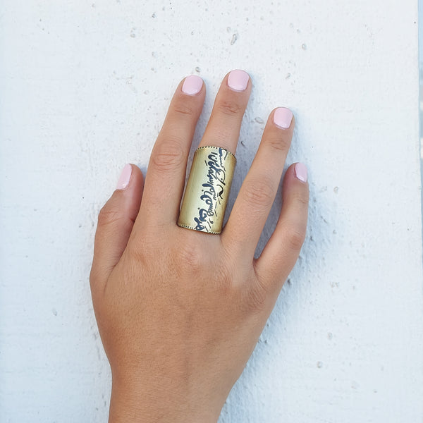 Har Koja Hastam Calligraphy Brass Ring