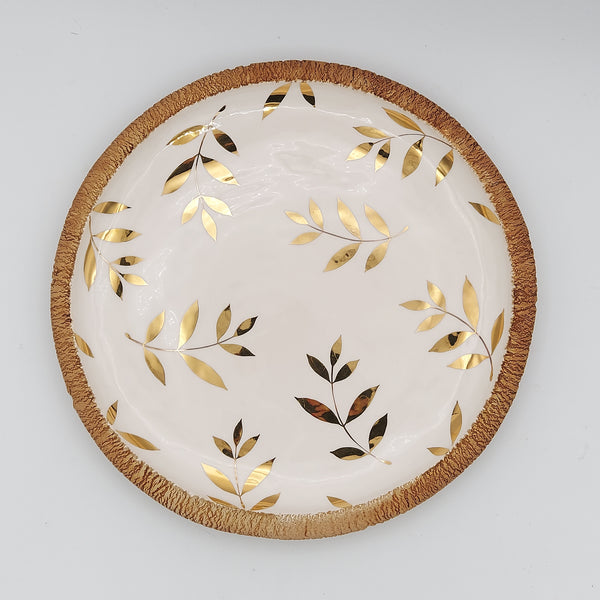 Golden Leaves Ceramic & Wood Serving Platter