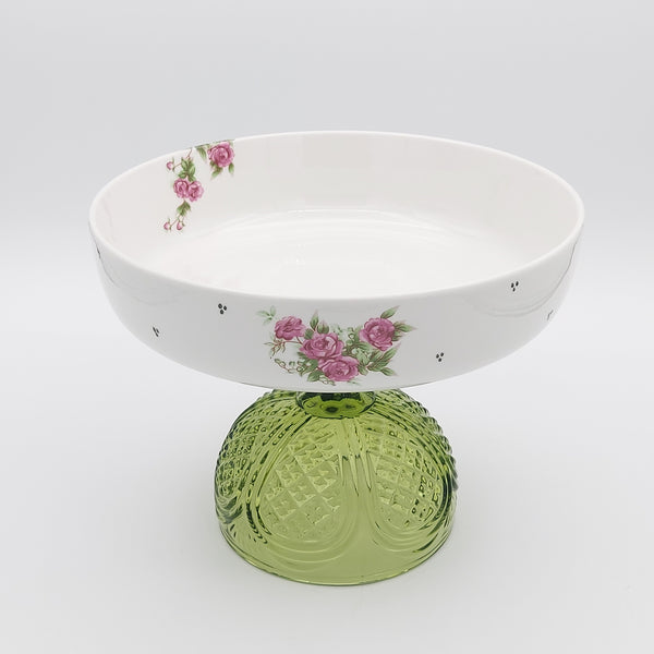 Golesorkhi Shallow Bowl With Olive Green Glass Stand