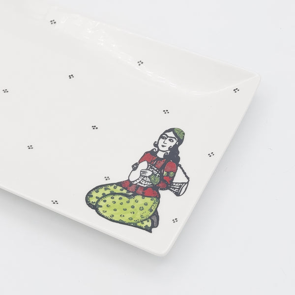 Daf & Tonbak Qajar Lady Rectangular Dish with Dots