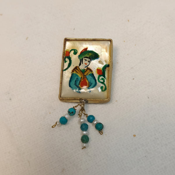 Miniature Painting on Camel Bone Brooch