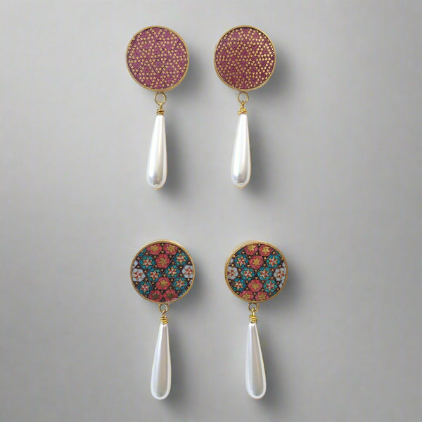 (Ille) Knob-Khatam Brass Pearl Earring