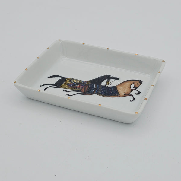 Torkaman Horses Jewelry Dish with Gold Touches