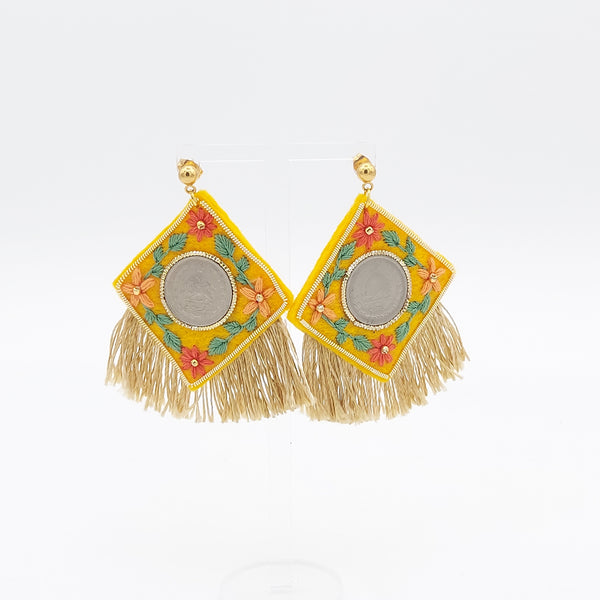 Hand Embroidery Earring with Pahlavi Coin