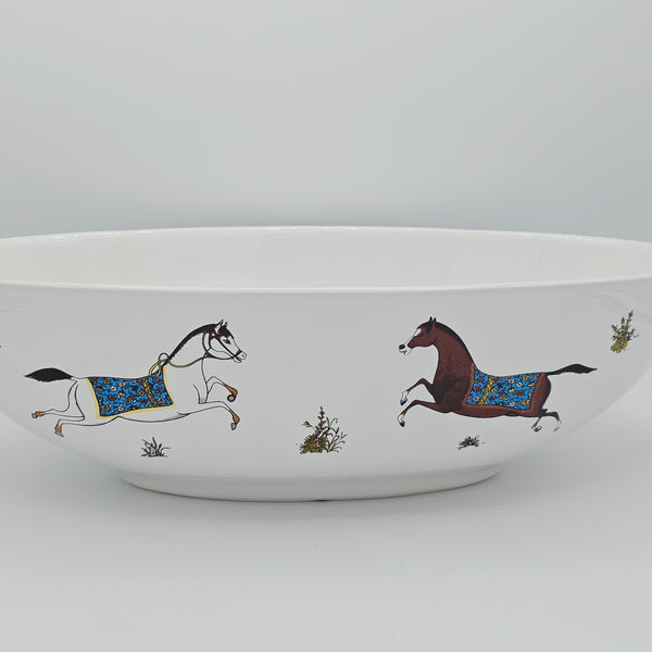 Torkaman Horses Oval Large Ceramic Bowl