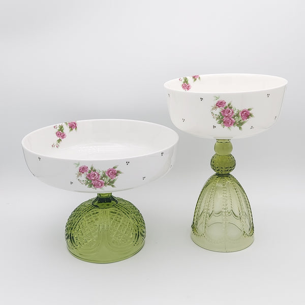Golesorkhi Shallow Bowl With Olive Green Glass Stand