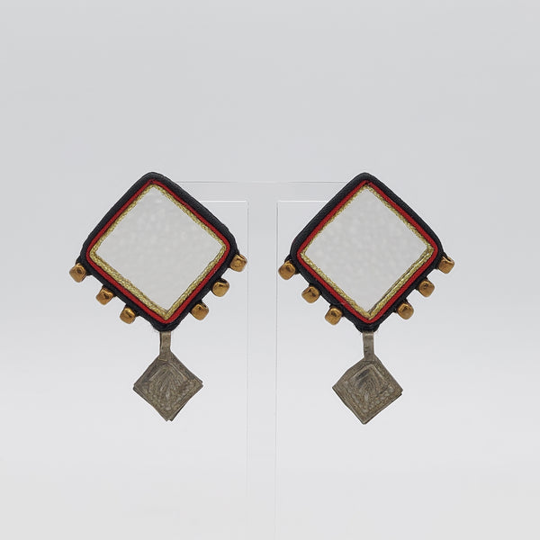 Diamond Mirror Earrings with Charm