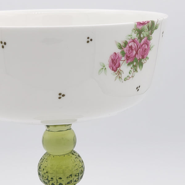 Golesorkhi Shallow Bowl With Olive Green Glass Stand