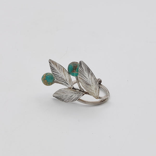Silver Leaves Ring with Turquoise